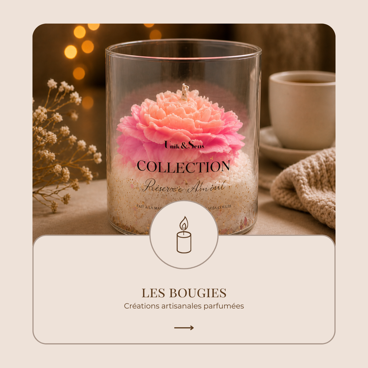Bougie artisanale parfumée Unik & Sens – cire végétale aux parfums de Grasse