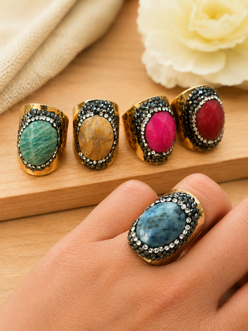 Photo ensemble de bague hypnose chic pierre strass bijoux unik&sens