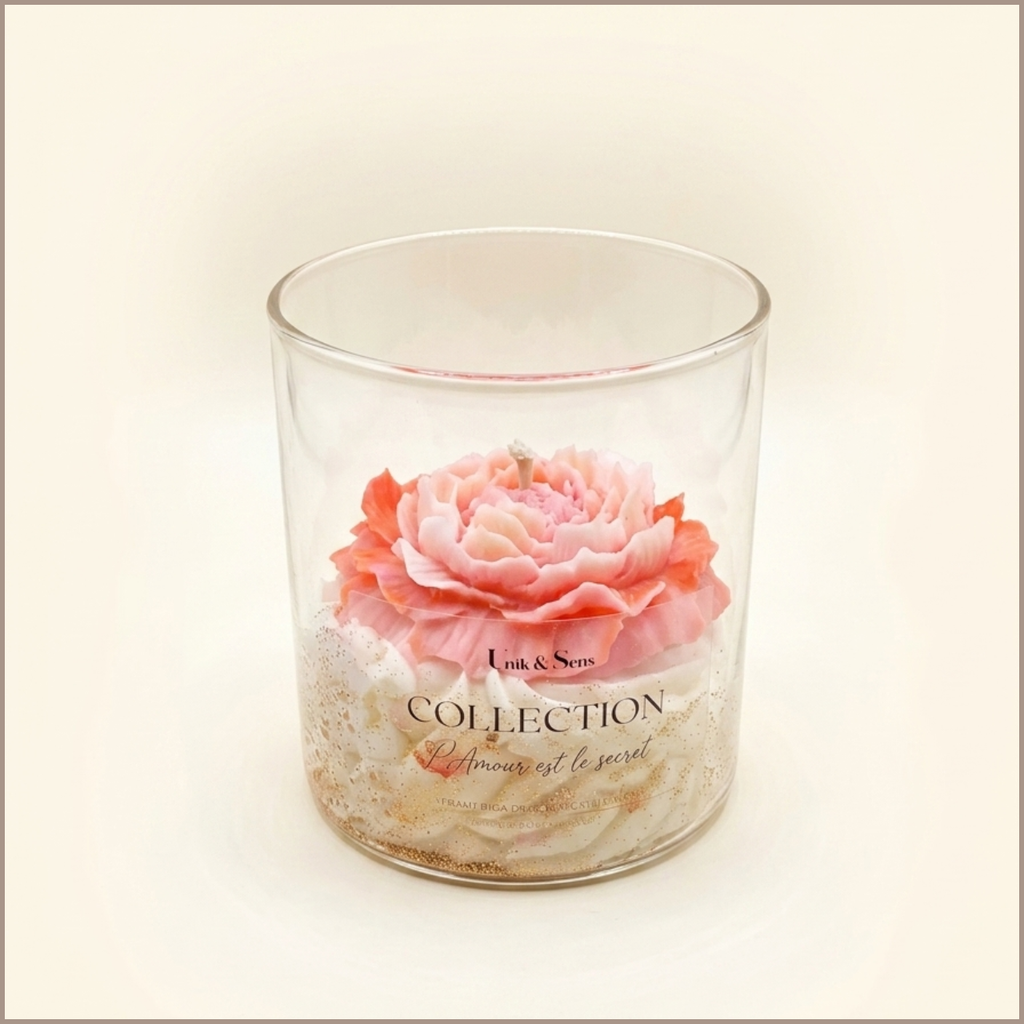 Bougie Collection Pivoine Abricot Unik & Sens – cire végétale artisanale au parfum de Grasse"