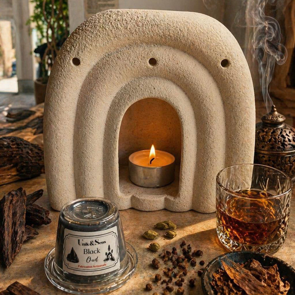 ire parfumée artisanale Unik & Sens – fondant cire végétale aux parfums de Grasse - rhum patchouli et oud