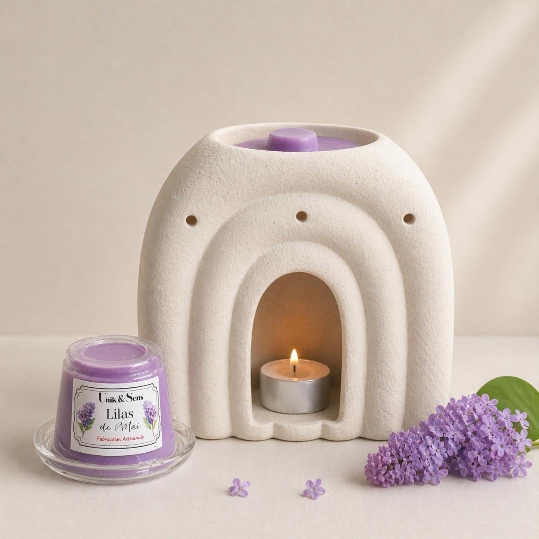 ire parfumée artisanale Unik & Sens – fondant cire végétale aux parfums de Grasse _ lilas