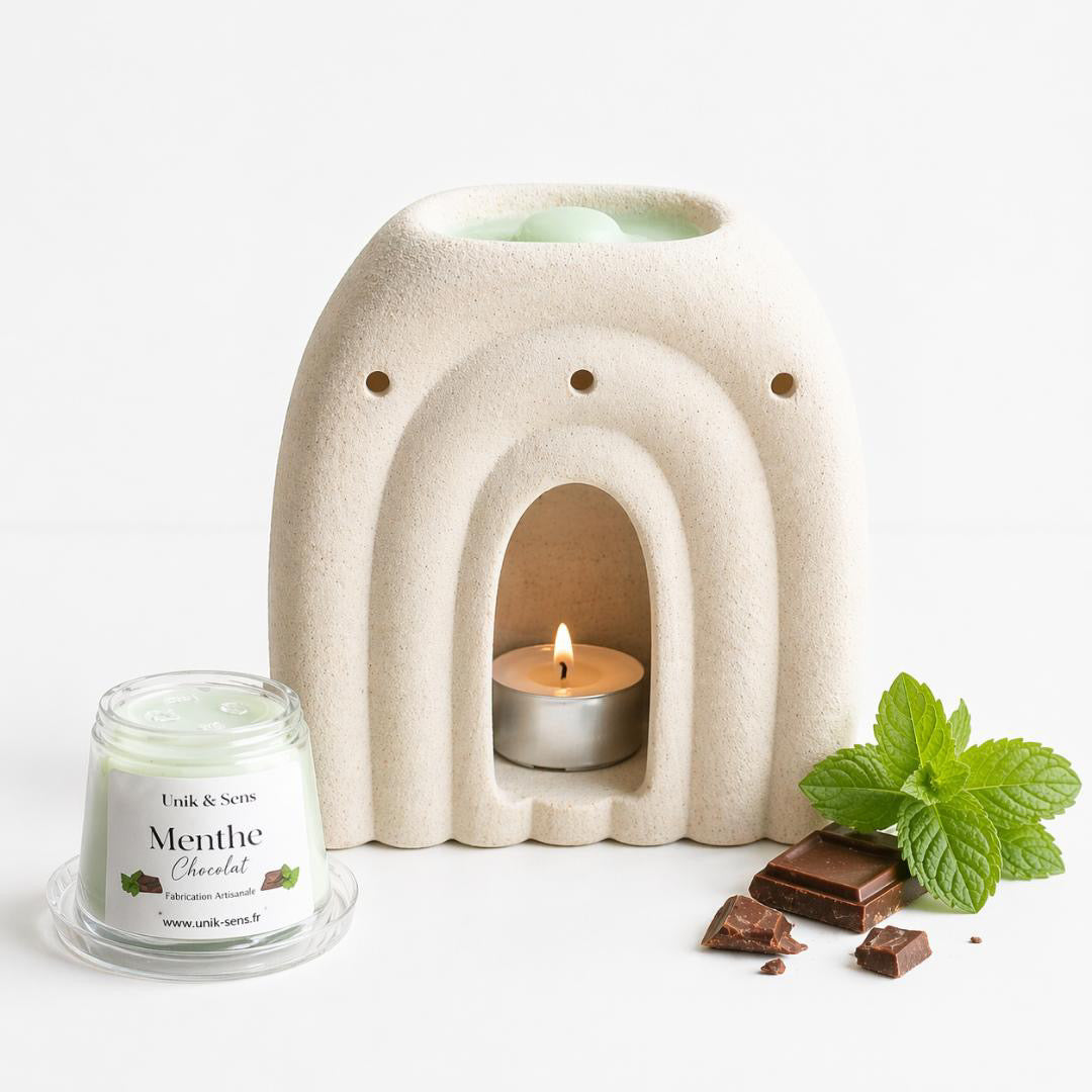 ire parfumée artisanale Unik & Sens – fondant cire végétale aux parfums de Grasse - Menthe et chocolat 