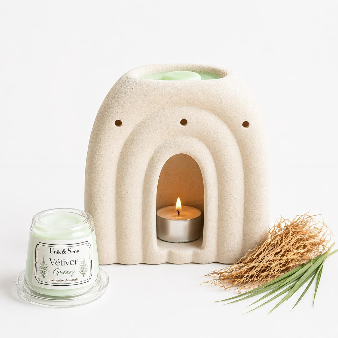 ire parfumée artisanale Unik & Sens – fondant cire végétale aux parfums de Grasse - vetiver 