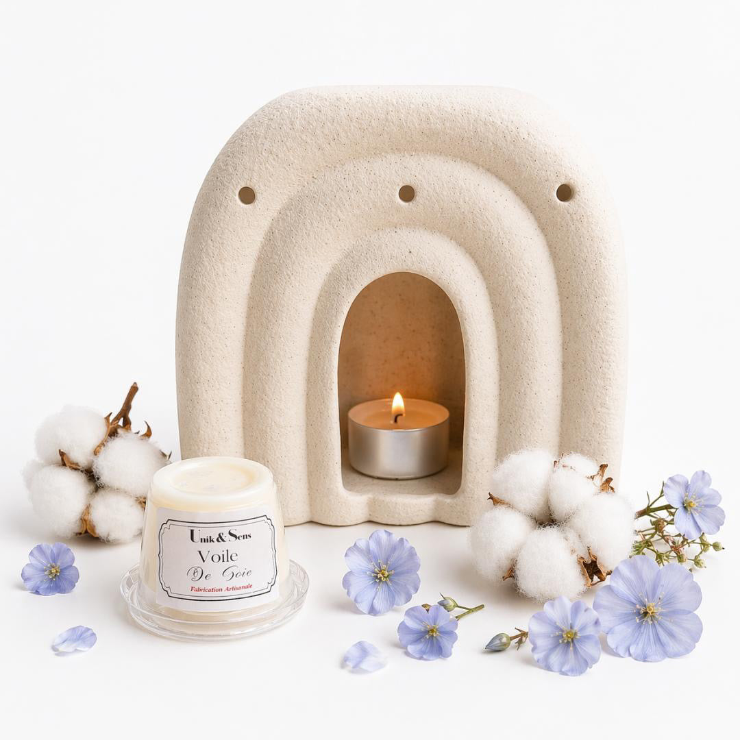 ire parfumée artisanale Unik & Sens – fondant cire végétale aux parfums de Grasse - fleur de coton fleur de lin 