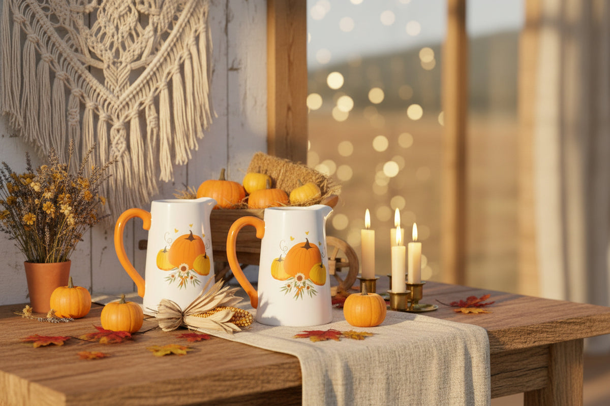 Craquez pour la cruche en céramique « Hello Autumn » signée Unik & Sens. Le pichet décoratif idéal pour vos fleurs séchées et une décoration de table de salon pour  instagram, influenceuse décorations d'intérieur  Livraison offerte dès 79€ d'achats !