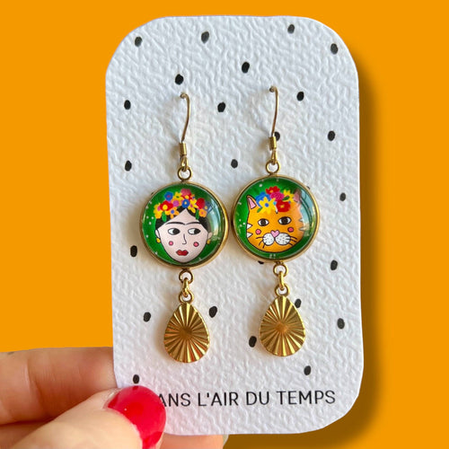 Boucles d'Oreilles Frida Kahlo et son chat