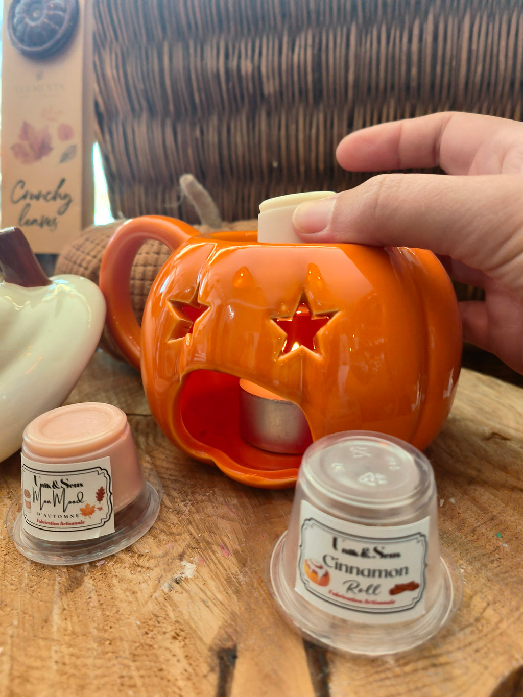 Brûle-Parfum -  Brûleur à Cire parfumée - Citrouille d'Automne – Couvercle Crème Chantilly - Unik & Sens